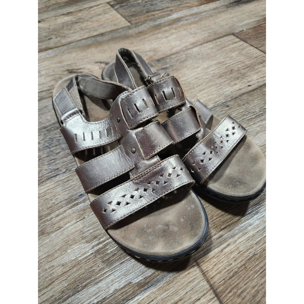 Womens Metallic Pewter Leather Multi Strap Comfort Sandals Laser Cut Slingback 8